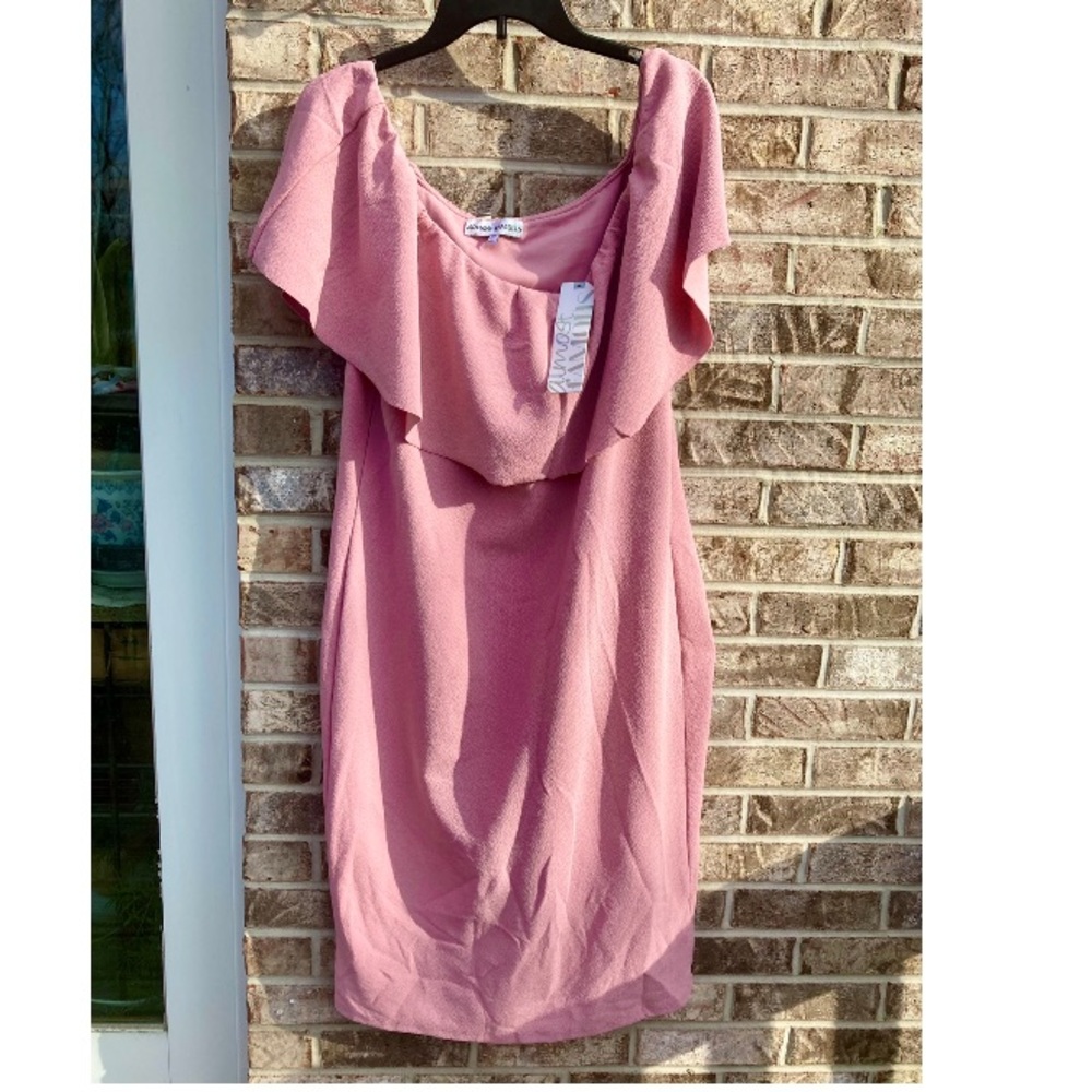 NWTs Dusty Mauve Pink Off The Shoulder Ruffle 2X Almost Famous Dress